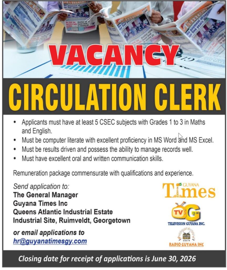 circulation clerk job in guyana