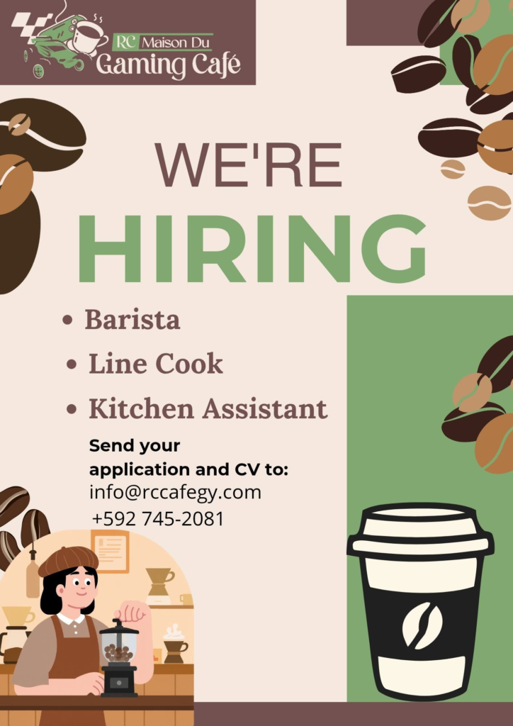 barista Job in Guyana
line cook Job in Guyana
kitchen assistant Job in Guyana