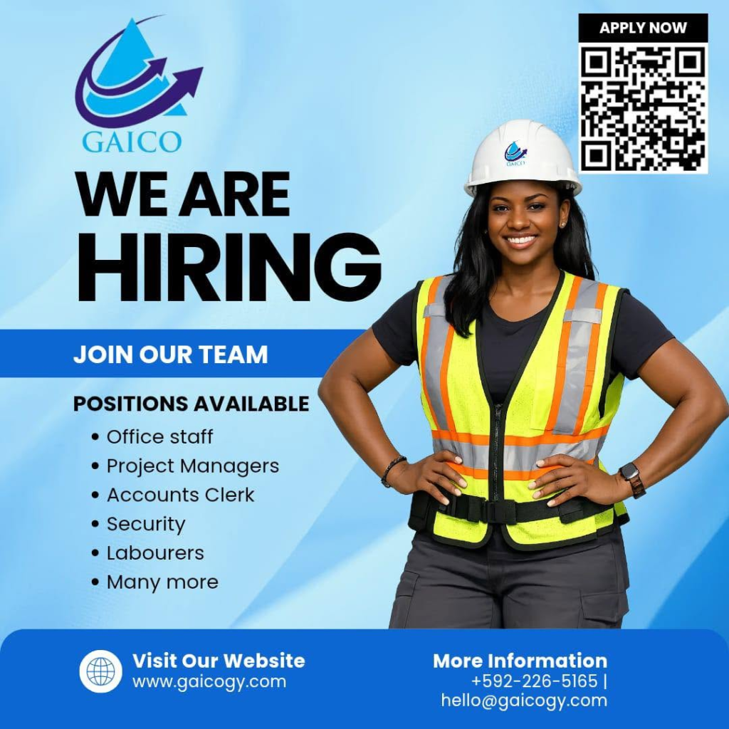 office staff Job in Guyana
project manager Job in Guyana
accounts clerk Job in Guyana
security Job in Guyana
labourer Job in Guyana