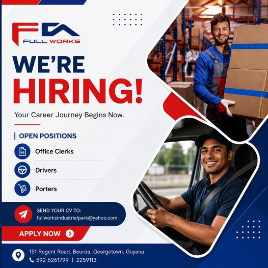 office clerk Job in Guyana
driver Job in Guyana
porter Job in Guyana