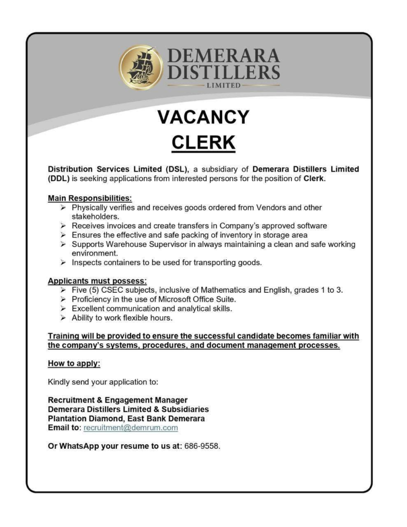 clerk job in guyana