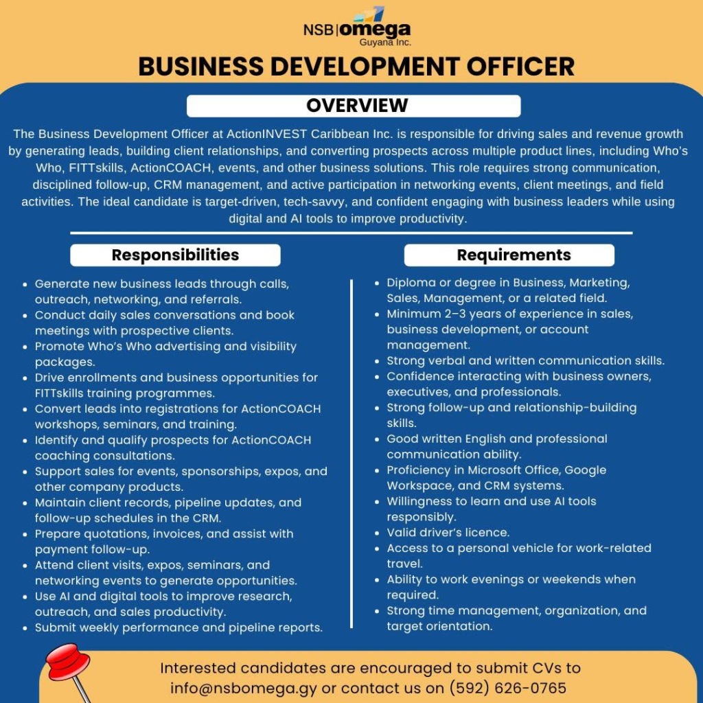 business development job in guyana