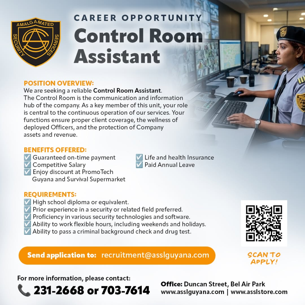 control room assistant job in guyana