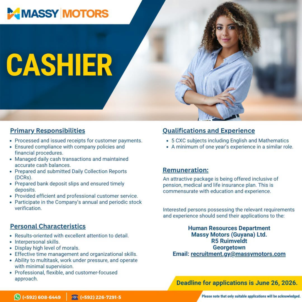 cashier job in guyana