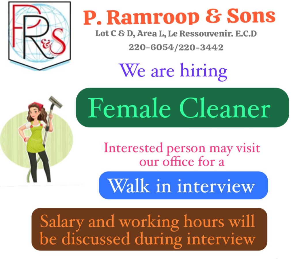 female cleaner job in guyana