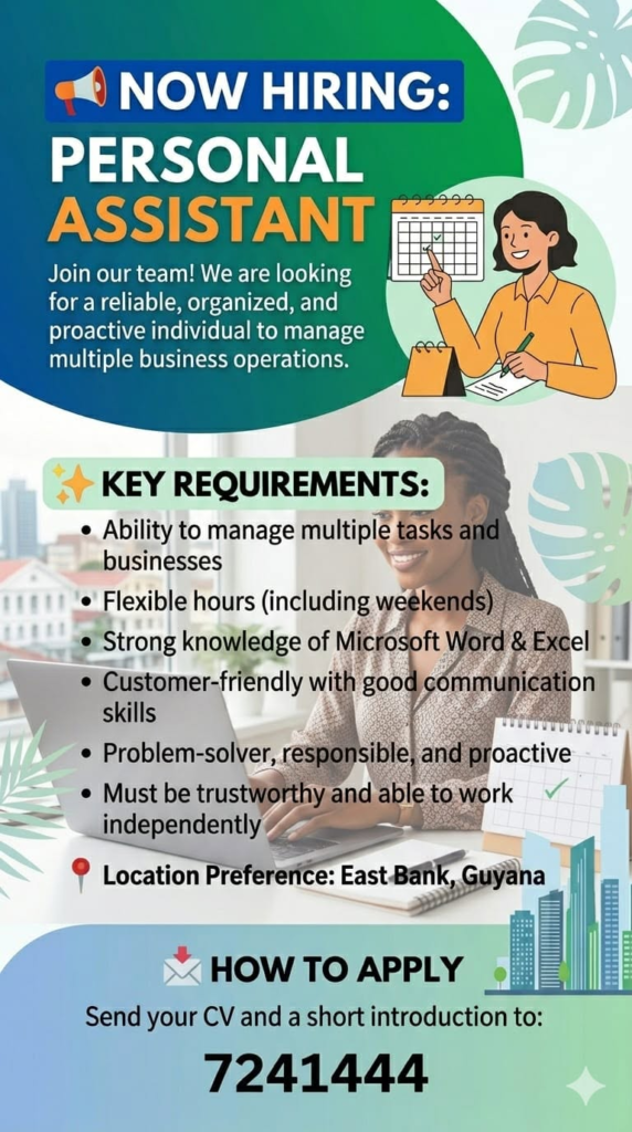 personal assistant vacancy in guyana