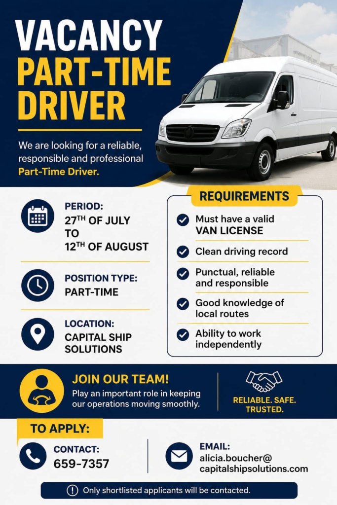 part time driver vacancy in guyana