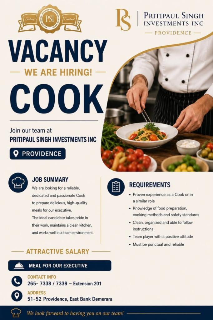 vacancy in guyana today