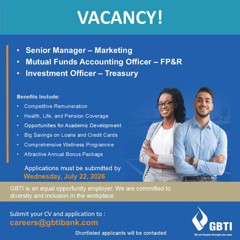 Jobs in Guyana
Urgent Jobs in Guyana
Urgent Vacancies in Guyana
Vacancies in Guyana 2026
Latest Vacancies in Guyana 2026
Part-Time Jobs in Guyana
Jobs in Guyana for Foreigners
Work From Home Jobs in Guyana
Driver Jobs in Guyana
High-Paying Jobs in Guyana
No Experience Jobs in Guyana
Jobs in Guyana with No Experience Required
Latest Jobs in Guyana
New Jobs in Guyana
Jobs Hiring Now in Guyana
Immediate Hiring in Guyana
Full-Time Jobs in Guyana
Entry-Level Jobs in Guyana
Online Jobs in Guyana
Government Jobs in Guyana
Oil and Gas Jobs in Guyana
Remote Jobs in Guyana
Female Jobs in Guyana
Jobs in Georgetown, Guyana
Jobs in Berbice, Guyana
Jobs in Linden, Guyana
Weekend Jobs in Guyana