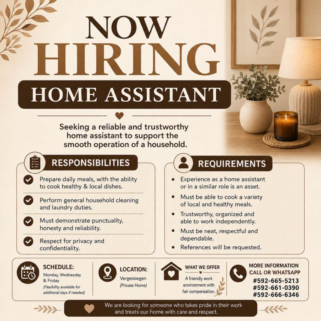 Jobs in Guyana
Urgent Jobs in Guyana
Urgent Vacancies in Guyana
Vacancies in Guyana 2026
Latest Vacancies in Guyana 2026
Part-Time Jobs in Guyana
Jobs in Guyana for Foreigners
Work From Home Jobs in Guyana
Driver Jobs in Guyana
High-Paying Jobs in Guyana
No Experience Jobs in Guyana
Jobs in Guyana with No Experience Required
Latest Jobs in Guyana
New Jobs in Guyana
Jobs Hiring Now in Guyana
Immediate Hiring in Guyana
Full-Time Jobs in Guyana
Entry-Level Jobs in Guyana
Online Jobs in Guyana
Government Jobs in Guyana
Oil and Gas Jobs in Guyana
Remote Jobs in Guyana
Female Jobs in Guyana
Jobs in Georgetown, Guyana
Jobs in Berbice, Guyana
Jobs in Linden, Guyana
Weekend Jobs in Guyana