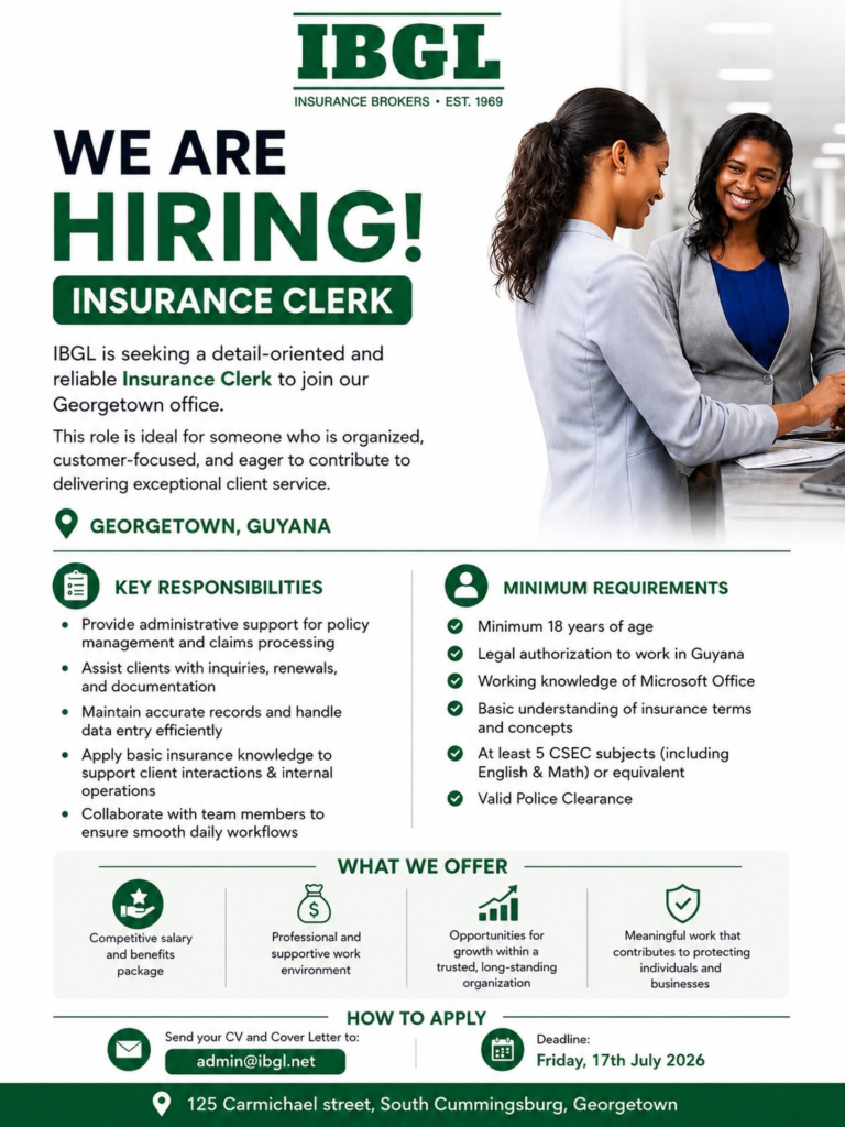 Jobs in Guyana
Urgent Jobs in Guyana
Urgent Vacancies in Guyana
Vacancies in Guyana 2026
Latest Vacancies in Guyana 2026
Part-Time Jobs in Guyana
Jobs in Guyana for Foreigners
Work From Home Jobs in Guyana
Driver Jobs in Guyana
High-Paying Jobs in Guyana
No Experience Jobs in Guyana
Jobs in Guyana with No Experience Required
Latest Jobs in Guyana
New Jobs in Guyana
Jobs Hiring Now in Guyana
Immediate Hiring in Guyana
Full-Time Jobs in Guyana
Entry-Level Jobs in Guyana
Online Jobs in Guyana
Government Jobs in Guyana
Oil and Gas Jobs in Guyana
Remote Jobs in Guyana
Female Jobs in Guyana
Jobs in Georgetown, Guyana
Jobs in Berbice, Guyana
Jobs in Linden, Guyana
Weekend Jobs in Guyana