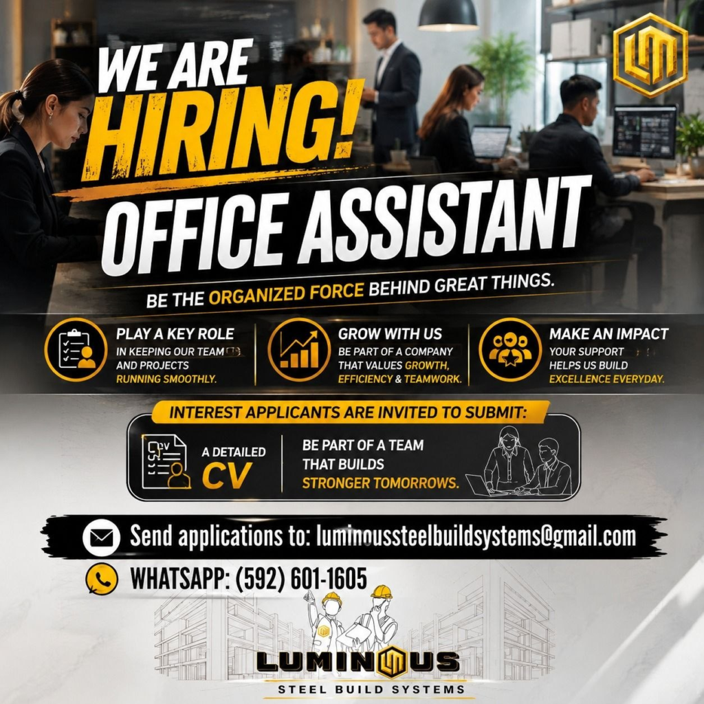 Jobs in Guyana
Urgent Jobs in Guyana
Urgent Vacancies in Guyana
Vacancies in Guyana 2026
Latest Vacancies in Guyana 2026
Part-Time Jobs in Guyana
Jobs in Guyana for Foreigners
Work From Home Jobs in Guyana
Driver Jobs in Guyana
High-Paying Jobs in Guyana
No Experience Jobs in Guyana
Jobs in Guyana with No Experience Required
Latest Jobs in Guyana
New Jobs in Guyana
Jobs Hiring Now in Guyana
Immediate Hiring in Guyana
Full-Time Jobs in Guyana
Entry-Level Jobs in Guyana
Online Jobs in Guyana
Government Jobs in Guyana
Oil and Gas Jobs in Guyana
Remote Jobs in Guyana
Female Jobs in Guyana
Jobs in Georgetown, Guyana
Jobs in Berbice, Guyana
Jobs in Linden, Guyana
Weekend Jobs in Guyana
