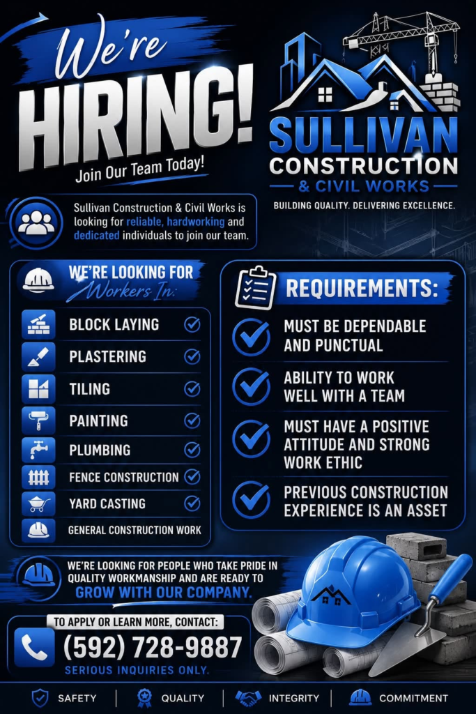 Jobs in Guyana
Urgent Jobs in Guyana
Urgent Vacancies in Guyana
Vacancies in Guyana 2026
Latest Vacancies in Guyana 2026
Part-Time Jobs in Guyana
Jobs in Guyana for Foreigners
Work From Home Jobs in Guyana
Driver Jobs in Guyana
High-Paying Jobs in Guyana
No Experience Jobs in Guyana
Jobs in Guyana with No Experience Required
Latest Jobs in Guyana
New Jobs in Guyana
Jobs Hiring Now in Guyana
Immediate Hiring in Guyana
Full-Time Jobs in Guyana
Entry-Level Jobs in Guyana
Online Jobs in Guyana
Government Jobs in Guyana
Oil and Gas Jobs in Guyana
Remote Jobs in Guyana
Female Jobs in Guyana
Jobs in Georgetown, Guyana
Jobs in Berbice, Guyana
Jobs in Linden, Guyana
Weekend Jobs in Guyana