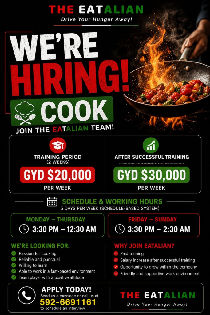 Jobs in Guyana
Urgent Jobs in Guyana
Urgent Vacancies in Guyana
Vacancies in Guyana 2026
Latest Vacancies in Guyana 2026
Part-Time Jobs in Guyana
Jobs in Guyana for Foreigners
Work From Home Jobs in Guyana
Driver Jobs in Guyana
High-Paying Jobs in Guyana
No Experience Jobs in Guyana
Jobs in Guyana with No Experience Required
Latest Jobs in Guyana
New Jobs in Guyana
Jobs Hiring Now in Guyana
Immediate Hiring in Guyana
Full-Time Jobs in Guyana
Entry-Level Jobs in Guyana
Online Jobs in Guyana
Government Jobs in Guyana
Oil and Gas Jobs in Guyana
Remote Jobs in Guyana
Female Jobs in Guyana
Jobs in Georgetown, Guyana
Jobs in Berbice, Guyana
Jobs in Linden, Guyana
Weekend Jobs in Guyana