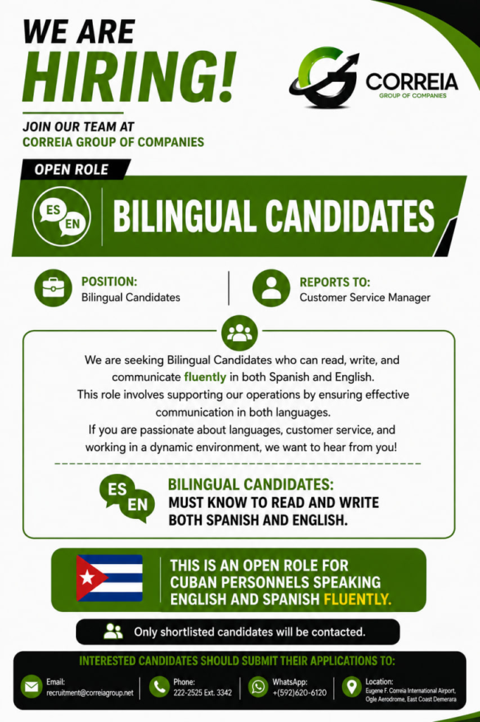 Jobs in Guyana
Urgent Jobs in Guyana
Urgent Vacancies in Guyana
Vacancies in Guyana 2026
Latest Vacancies in Guyana 2026
Part-Time Jobs in Guyana
Jobs in Guyana for Foreigners
Work From Home Jobs in Guyana
Driver Jobs in Guyana
High-Paying Jobs in Guyana
No Experience Jobs in Guyana
Jobs in Guyana with No Experience Required
Latest Jobs in Guyana
New Jobs in Guyana
Jobs Hiring Now in Guyana
Immediate Hiring in Guyana
Full-Time Jobs in Guyana
Entry-Level Jobs in Guyana
Online Jobs in Guyana
Government Jobs in Guyana
Oil and Gas Jobs in Guyana
Remote Jobs in Guyana
Female Jobs in Guyana
Jobs in Georgetown, Guyana
Jobs in Berbice, Guyana
Jobs in Linden, Guyana
Weekend Jobs in Guyana