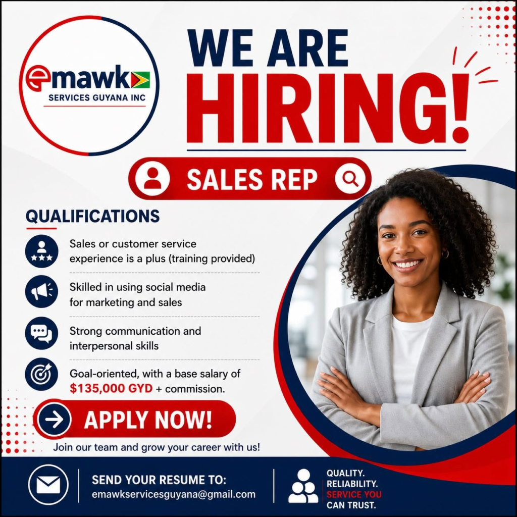 Jobs in Guyana
Urgent Jobs in Guyana
Urgent Vacancies in Guyana
Vacancies in Guyana 2026
Latest Vacancies in Guyana 2026
Part-Time Jobs in Guyana
Jobs in Guyana for Foreigners
Work From Home Jobs in Guyana
Driver Jobs in Guyana
High-Paying Jobs in Guyana
No Experience Jobs in Guyana
Jobs in Guyana with No Experience Required
Latest Jobs in Guyana
New Jobs in Guyana
Jobs Hiring Now in Guyana
Immediate Hiring in Guyana
Full-Time Jobs in Guyana
Entry-Level Jobs in Guyana
Online Jobs in Guyana
Government Jobs in Guyana
Oil and Gas Jobs in Guyana
Remote Jobs in Guyana
Female Jobs in Guyana
Jobs in Georgetown, Guyana
Jobs in Berbice, Guyana
Jobs in Linden, Guyana
Weekend Jobs in Guyana