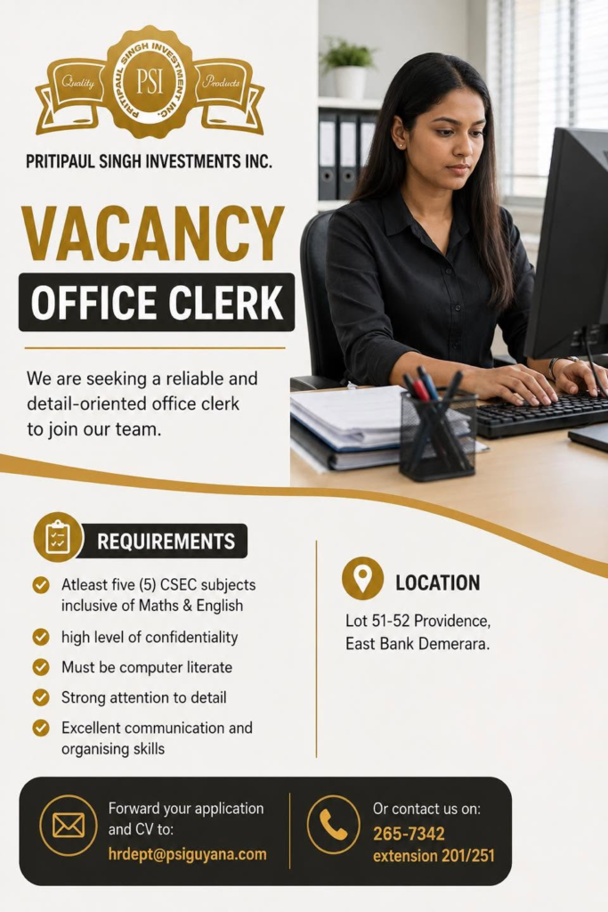 Jobs in Guyana
Urgent Jobs in Guyana
Urgent Vacancies in Guyana
Vacancies in Guyana 2026
Latest Vacancies in Guyana 2026
Part-Time Jobs in Guyana
Jobs in Guyana for Foreigners
Work From Home Jobs in Guyana
Driver Jobs in Guyana
High-Paying Jobs in Guyana
No Experience Jobs in Guyana
Jobs in Guyana with No Experience Required
Latest Jobs in Guyana
New Jobs in Guyana
Jobs Hiring Now in Guyana
Immediate Hiring in Guyana
Full-Time Jobs in Guyana
Entry-Level Jobs in Guyana
Online Jobs in Guyana
Government Jobs in Guyana
Oil and Gas Jobs in Guyana
Remote Jobs in Guyana
Female Jobs in Guyana
Jobs in Georgetown, Guyana
Jobs in Berbice, Guyana
Jobs in Linden, Guyana
Weekend Jobs in Guyana
