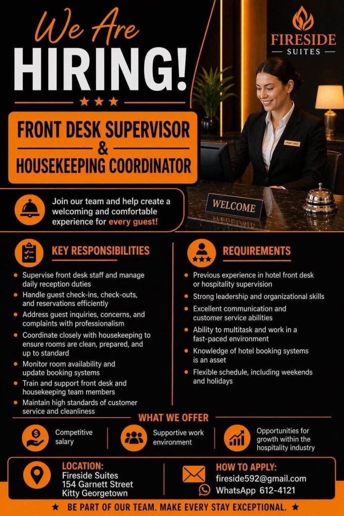 Hiring Front Desk Supervisor 